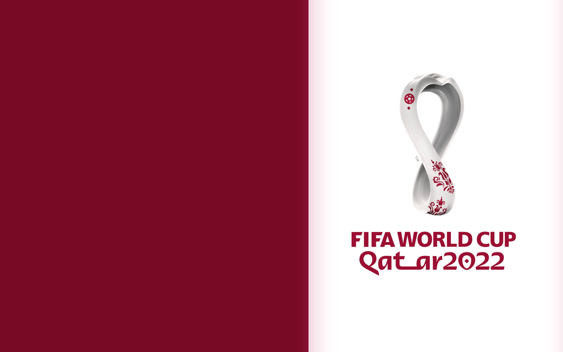 FIFA世界盃卡塔爾2022標誌，紅色花卉設計，背景為栗色和白色。