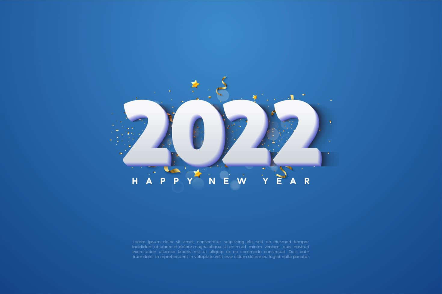藍色背景上帶有金色五彩紙屑的新年快樂2022圖形