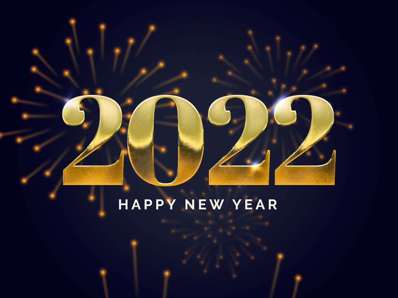 金色2022字樣搭配煙火慶祝新年。