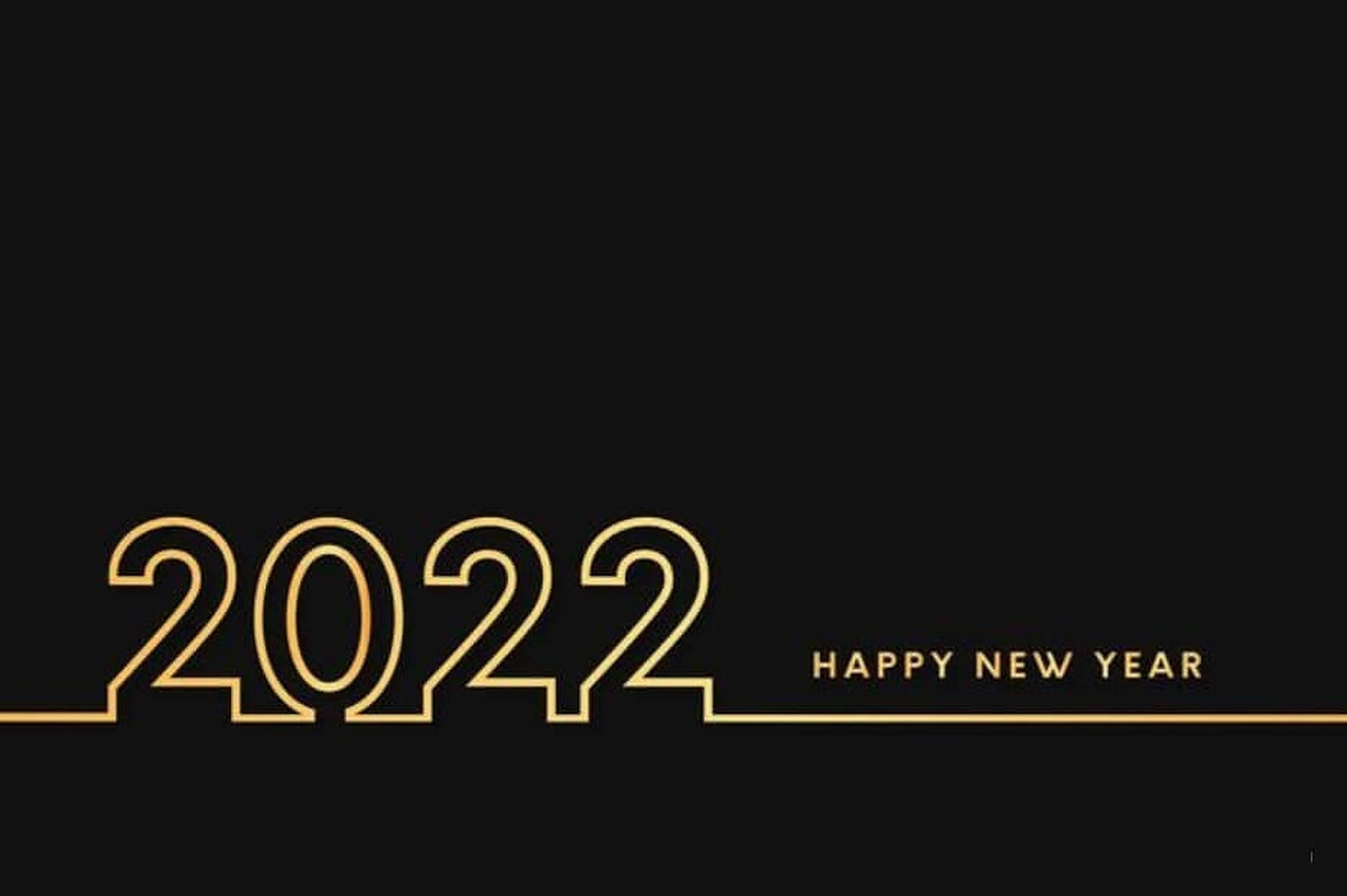 2022新年金色輪廓 壁紙 — 大膽的金色邊框2022文字和新年快樂短語，配以時尚的黑色背景。