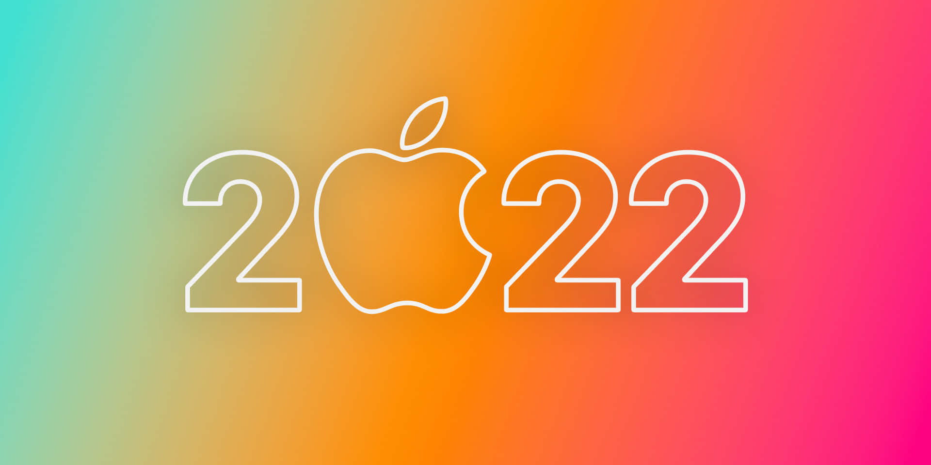 白色輪廓2022年配上蘋果標誌，置於彩色漸變背景上