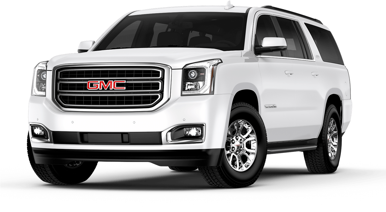 2023 年白色 GMC Yukon Denali SUV 壁紙 — 一輛純白色的GMC Yukon SUV在純黑色背景襯托下展示，配備鍍鉻飾件和精緻合金輪圈。
