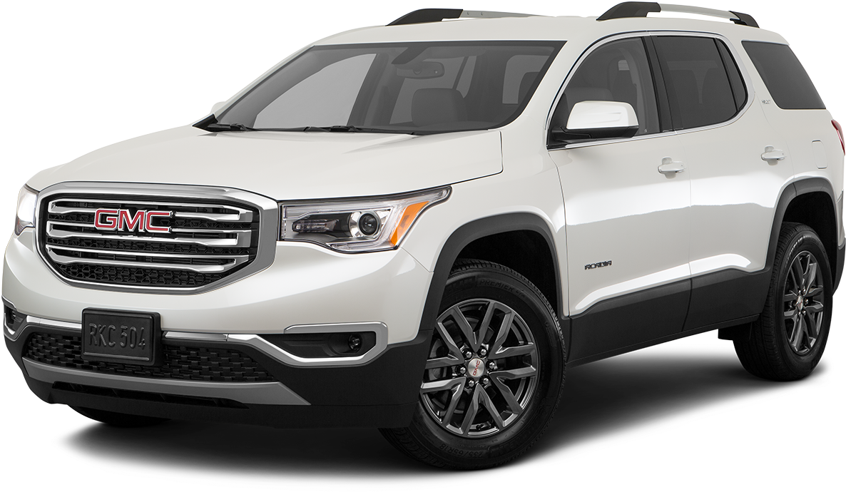 2023款GMC Acadia SUV 壁紙 — 一輛純白色的GMC Acadia SUV，帶有黑色飾邊和合金輪圈，在透明背景上的工作室燈光下展示。