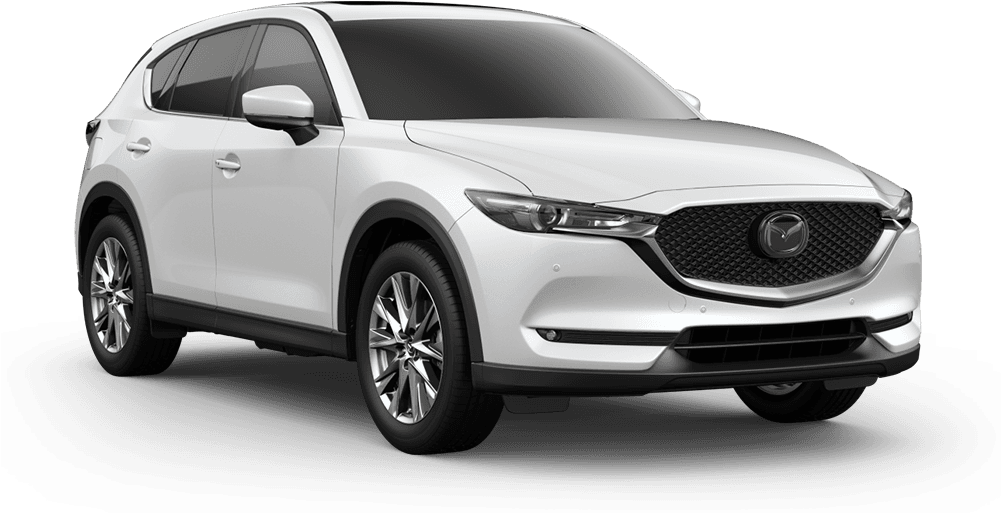 2023款白色Mazda CX-5 SUV 壁紙 — 一輛純白色的萬事得CX-5 SUV在攝影棚內以黑色背景展示。
