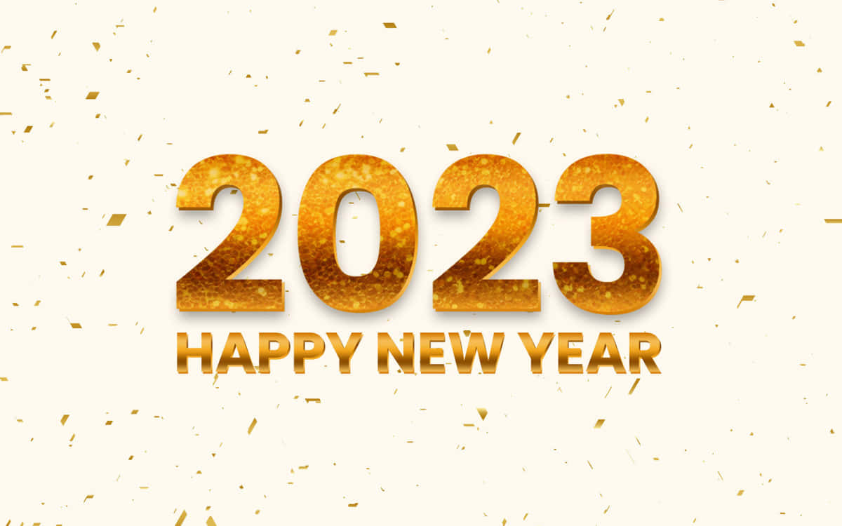 金色2023新年快樂字樣搭配飄落彩紙