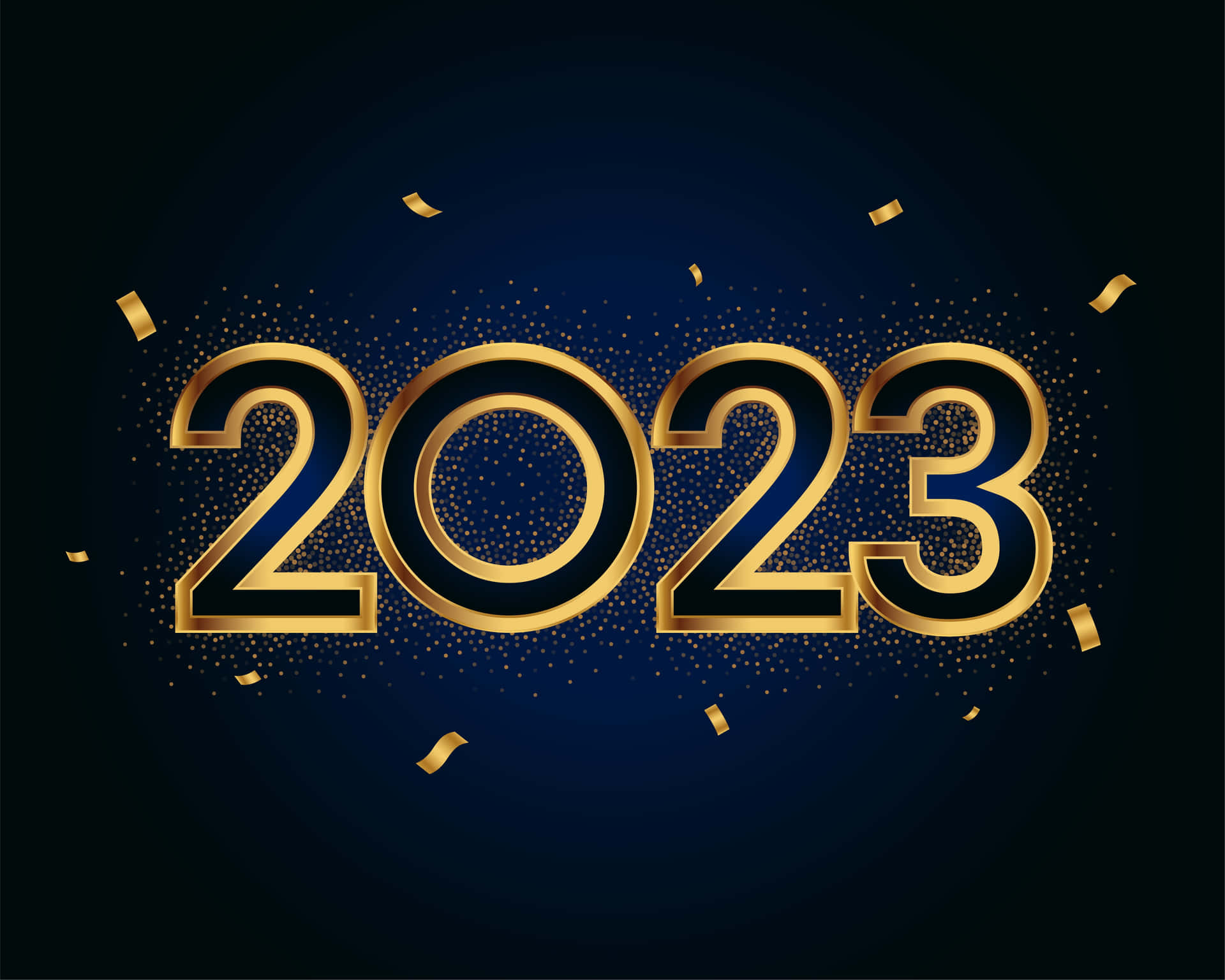 深藍色背景上帶有五彩紙屑的金色2023文字