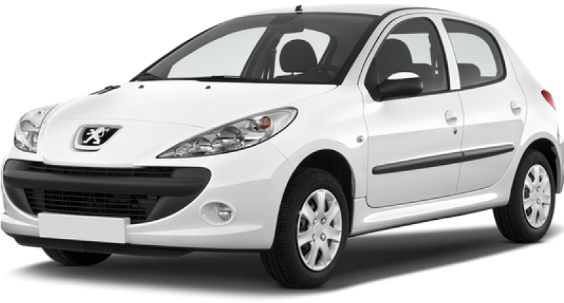白色標致206掀背車 壁紙 — 一輛潔淨的白色Peugeot 207掀背車在透明背景下的攝影棚燈光中展示。