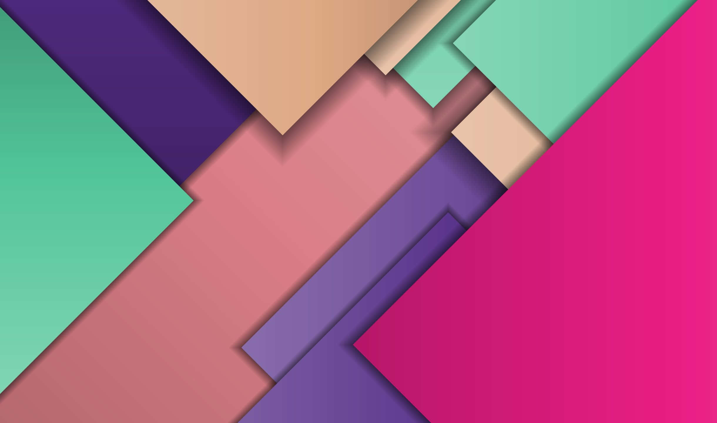 2440x1440 材質背景 壁紙 — 充滿活力的幾何形狀，以分層的柔和和鮮豔色調，營造出帶有柔和陰影的動態抽象構圖。