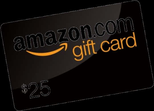 25 美元 Amazon 禮品卡 壁紙 — 一張時尚的黑色亞馬遜禮品卡，帶有橙色標誌和 25 美元價值，背景為深色。