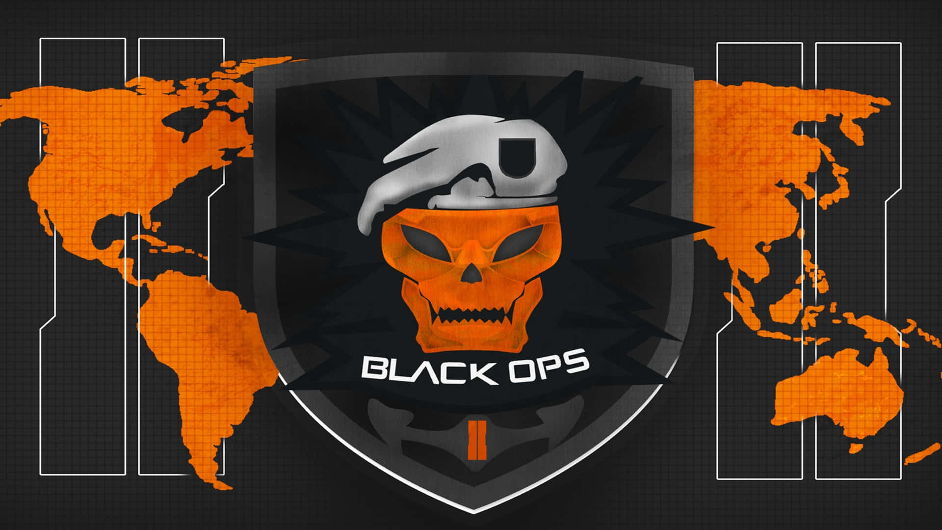 Black Ops 骷髏標誌搭配世界地圖背景