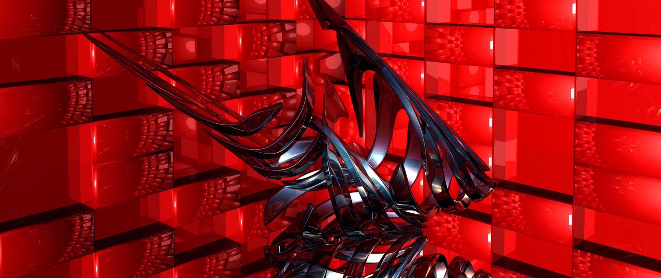 紅色抽象藝術 2560x1080 壁紙