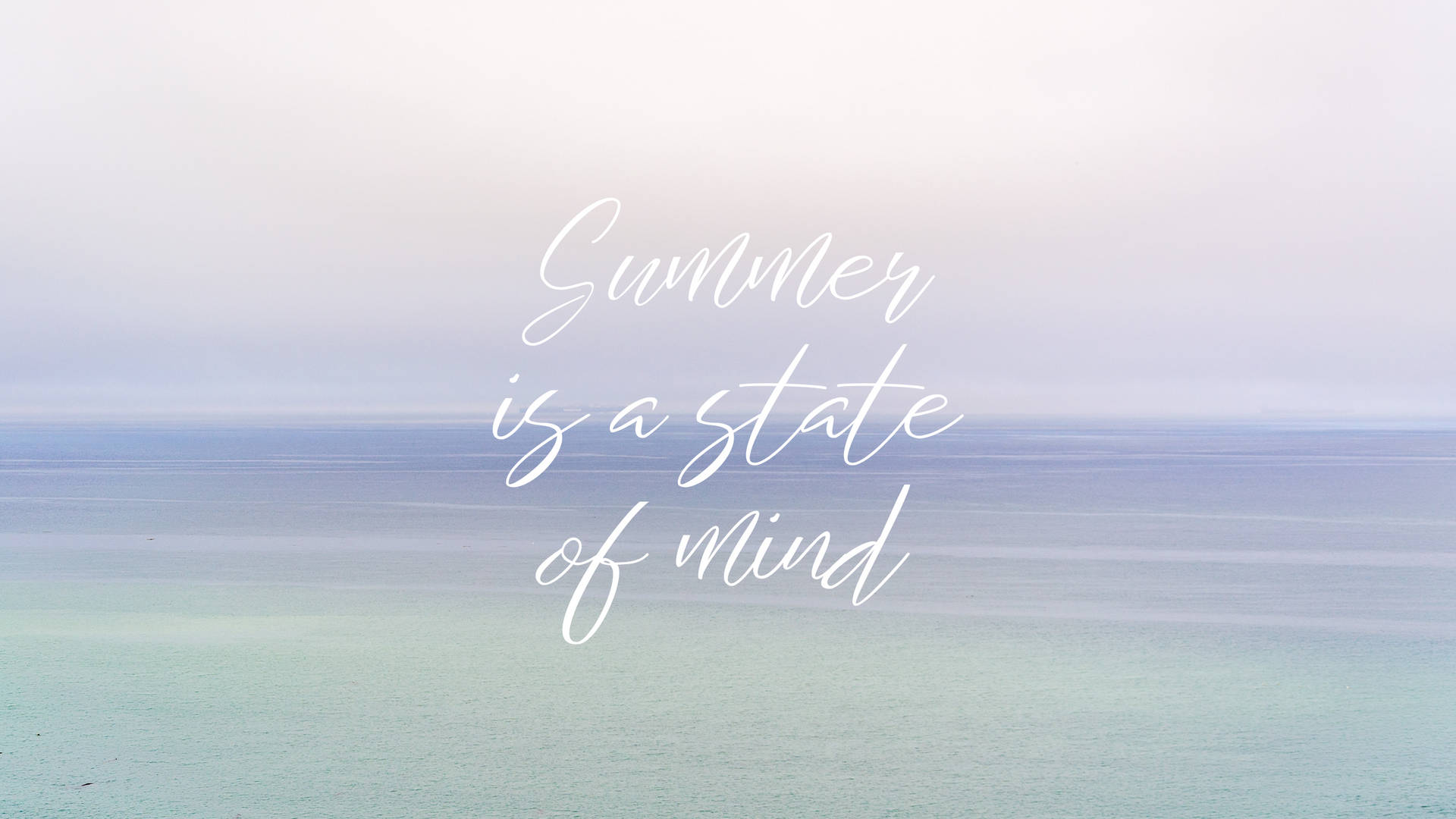 粉彩海洋地平線，草書文字 summer is a state of mind