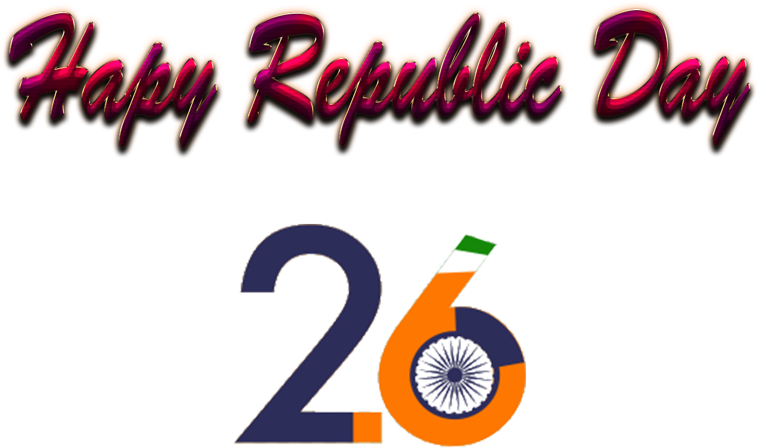 歡慶憲法日26日 壁紙 — 大膽的慶祝文字「Happy Republic Day」出現在帶有印度國旗顏色和阿育王法輪的風格化「26」上方。