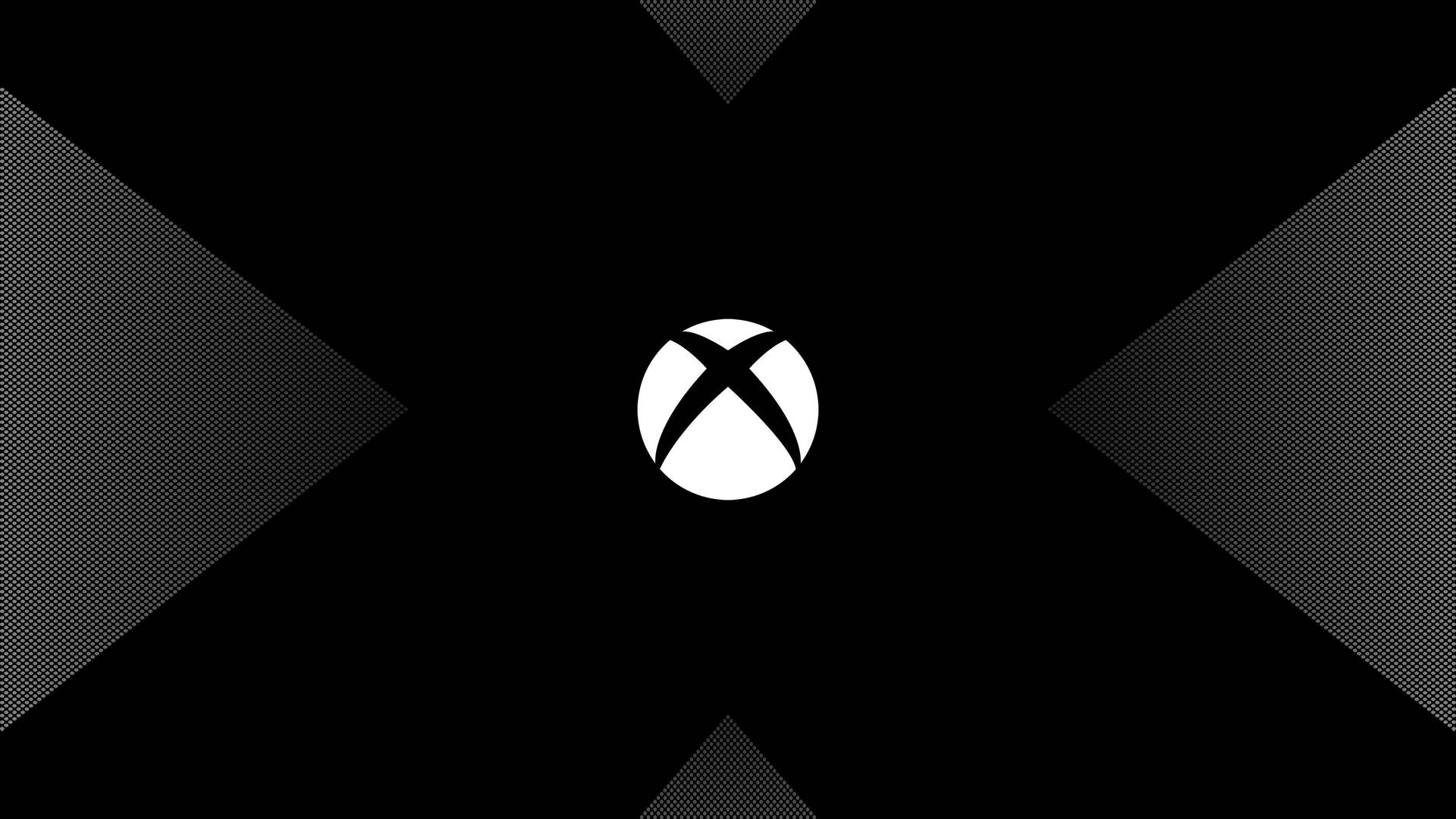 黑色背景上的白色Xbox標誌與半色調漸變三角形。