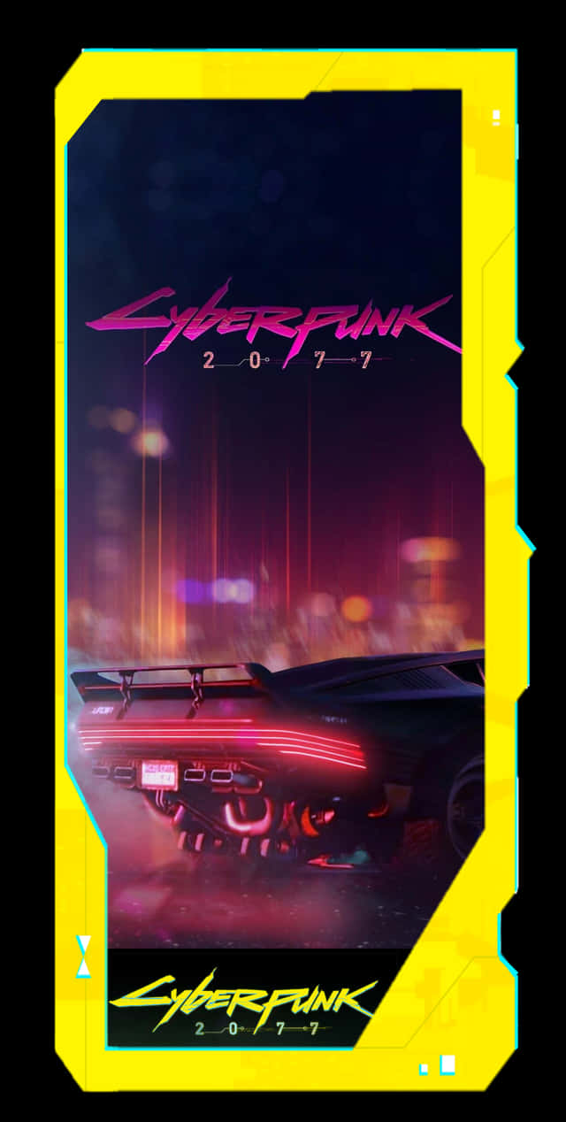 像素 3《賽博朋克 2077》尾燈背景 壁紙 — 一輛時尚的黑色跑車，帶有發光的紅色底盤燈和霓虹燈，在雨夜的賽博朋克城市景觀中飛馳。