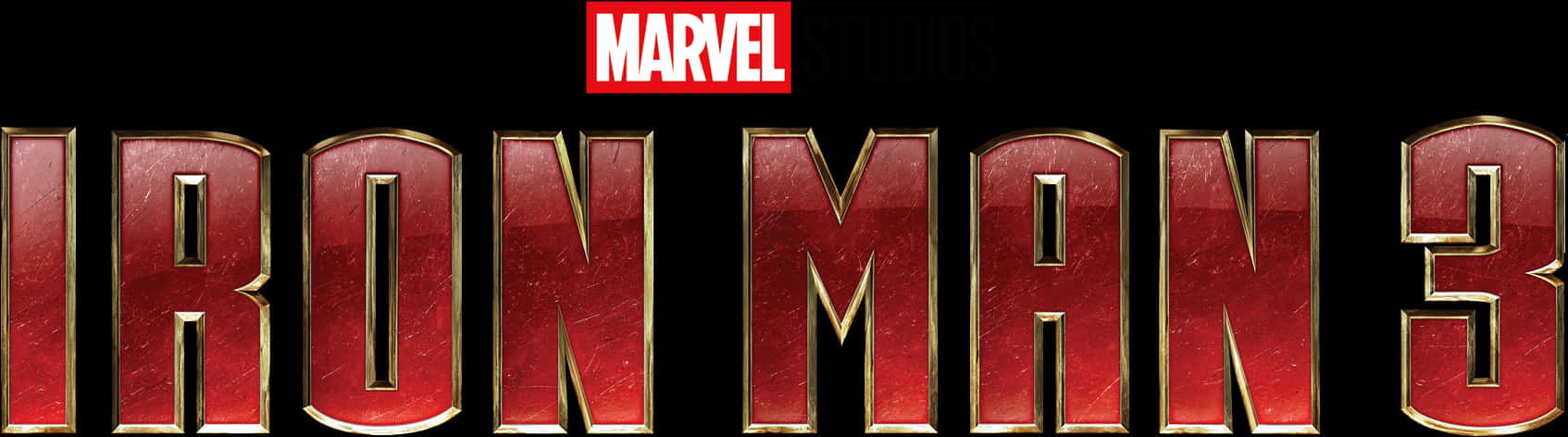 漫威鋼鐵人3標誌 壁紙 — 大膽的紅色和金色「鐵甲奇俠3」標題，帶有Marvel Studios標誌，背景為黑色。