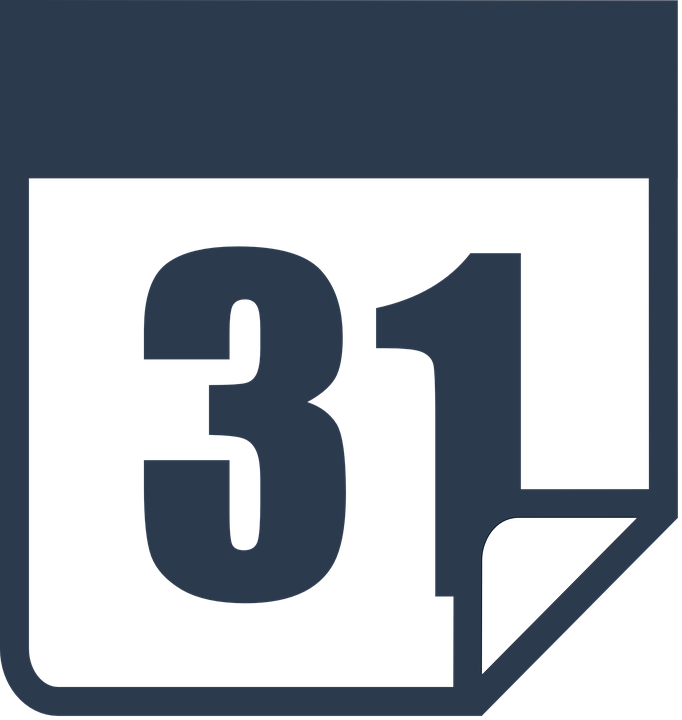 日曆頁圖示31 壁紙 — 一個極簡風格的深藍色日曆圖標，顯示數字31，帶有白色折角效果。