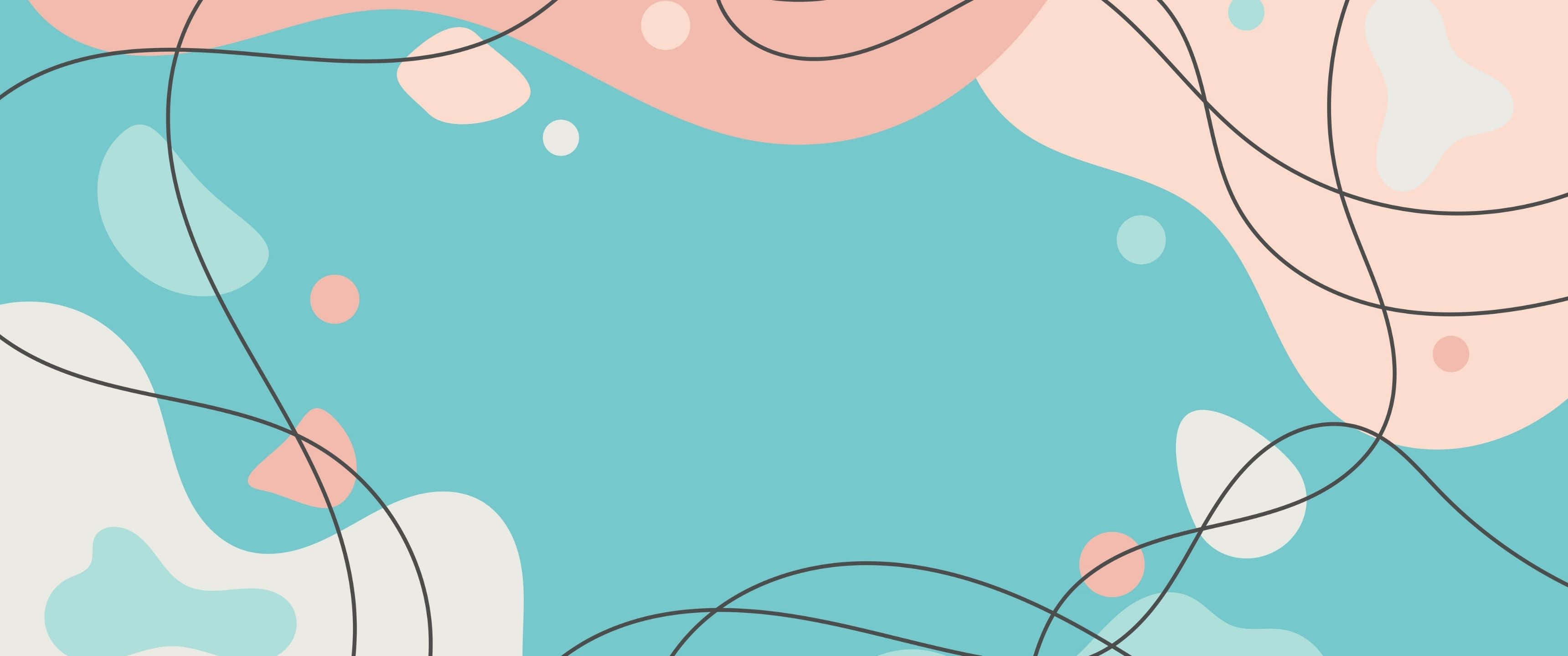 3440x1440 解析度的超高清壁紙 壁紙 — 抽象粉彩形狀和流動的黑色線條營造出柔和現代的數位藝術背景。
