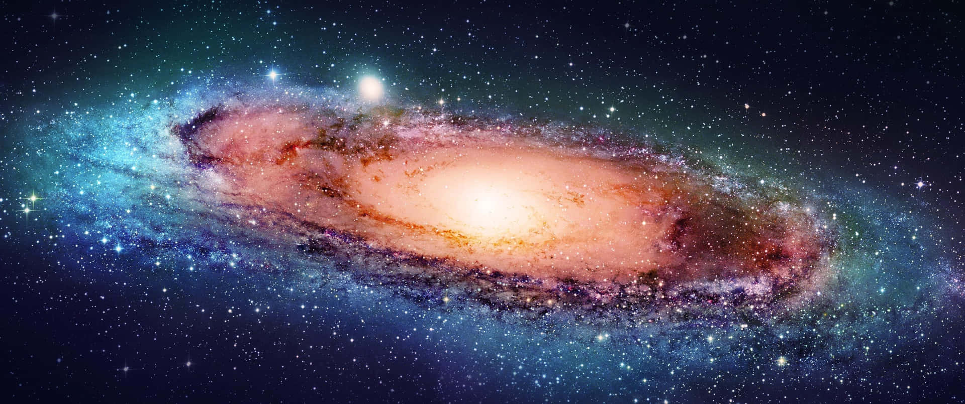 螺旋星系，具有發光的核心和充滿恆星和宇宙塵埃的旋轉臂。