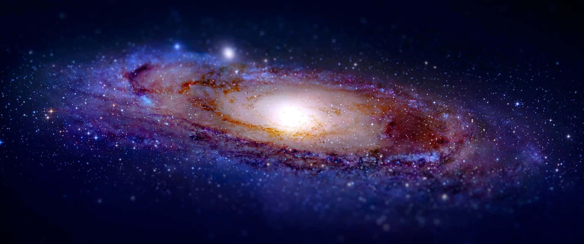 螺旋星系，帶有發光的核心和色彩繽紛的旋臂，以繁星點點的夜空為背景。