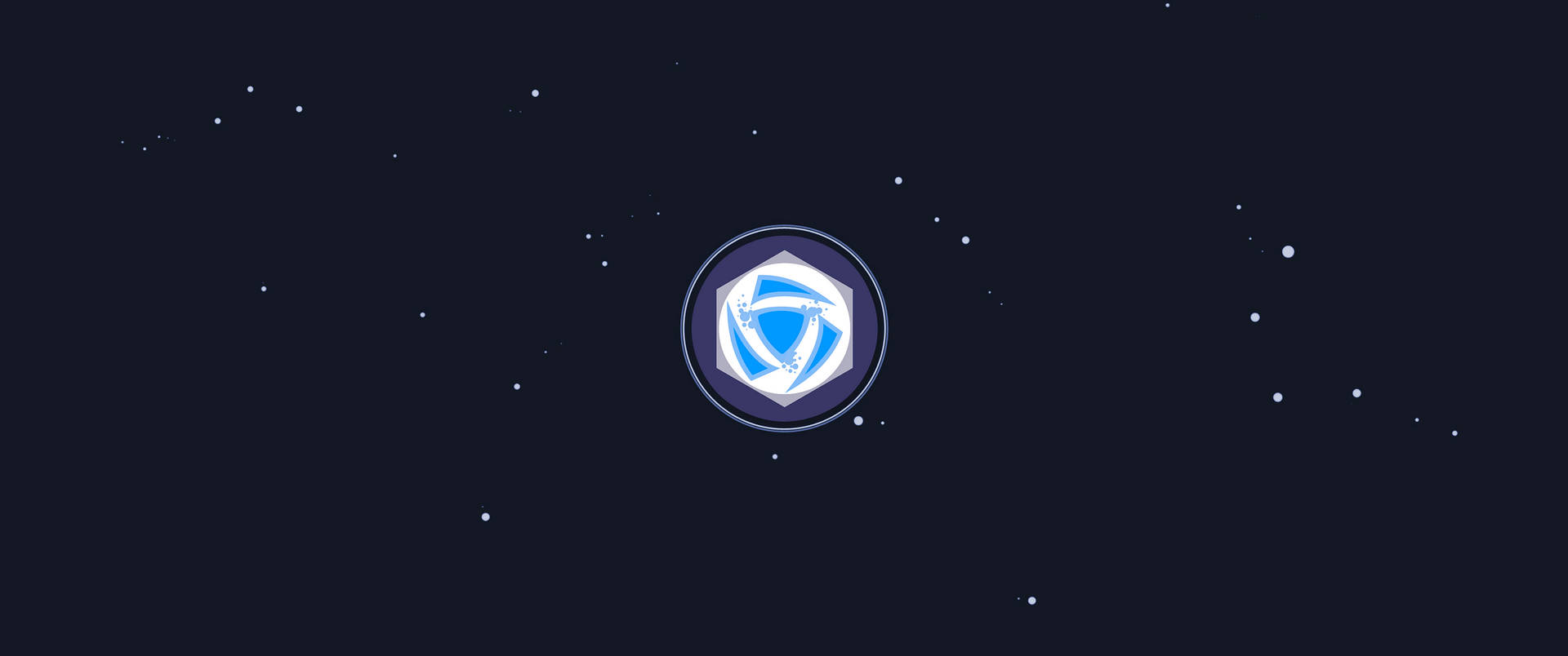 一個藍色六邊形盾牌圖示漂浮在繁星點點的夜空中。