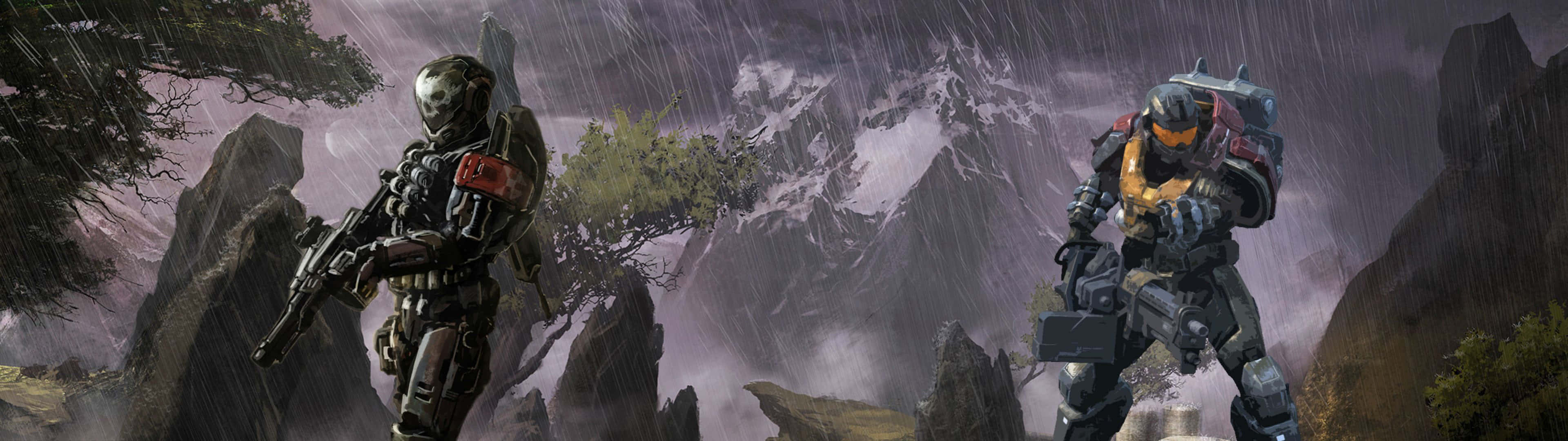 兩名裝甲士兵在多雨的峽谷中。