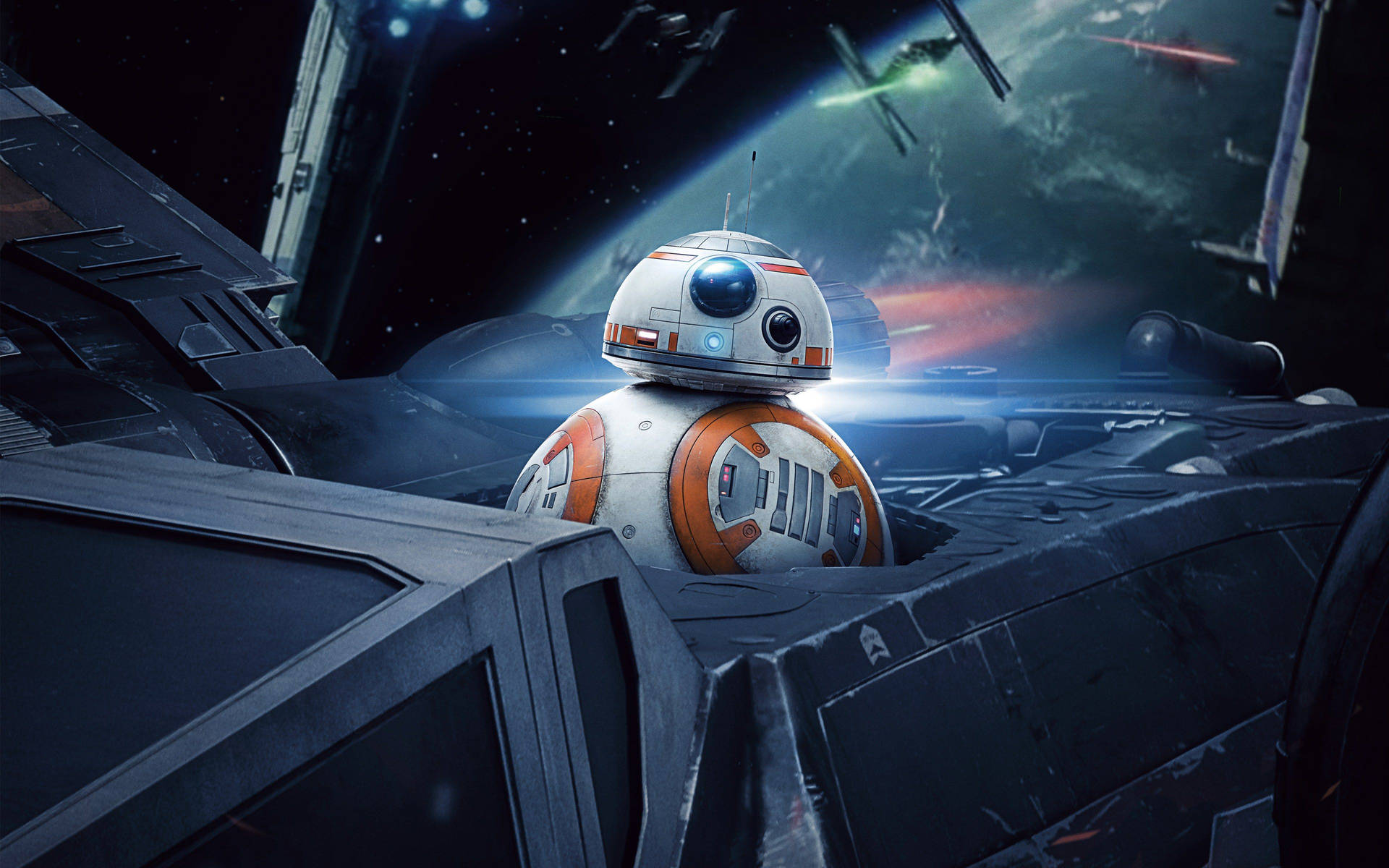 太空戰役期間太空船駕駛艙內的 BB-8 機械人