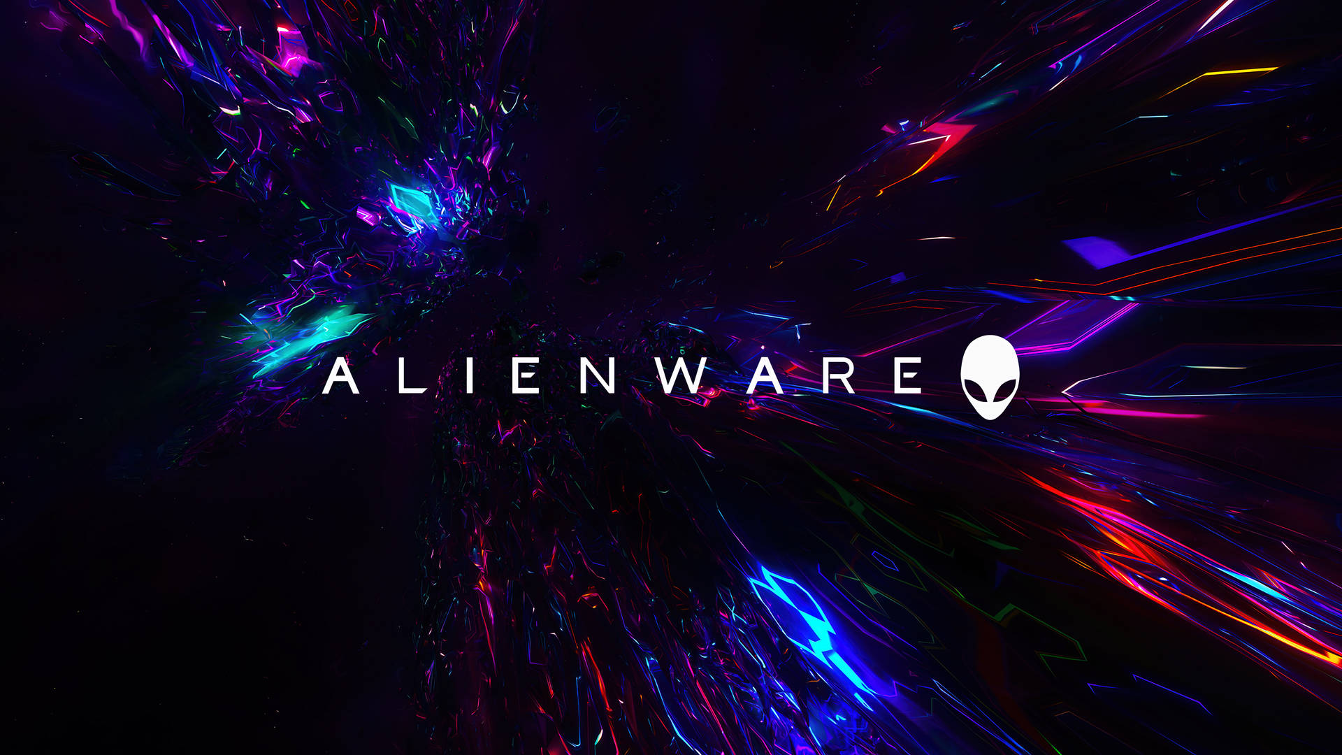 Alienware標誌被太空中發光的霓虹分形包圍