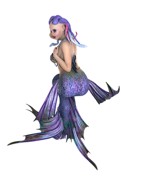 紫髮美人魚3D渲染 壁紙