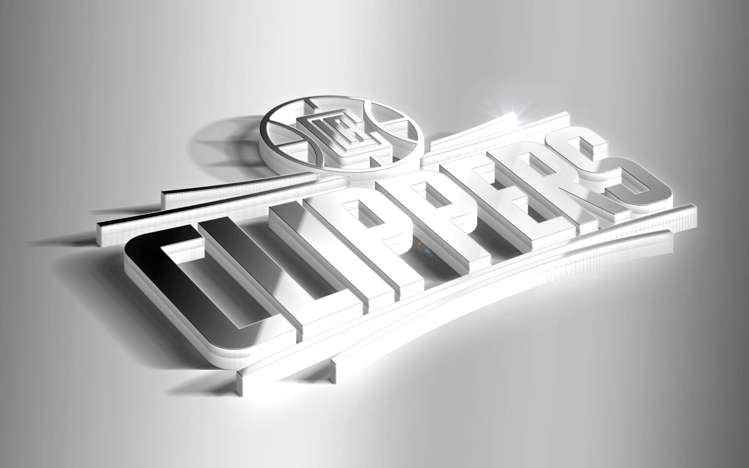 洛杉磯快艇隊3D銀色藝術 壁紙 — 一個時尚的3D渲染LA快艇隊標誌，帶有金屬光澤和銳利陰影，背景為漸變灰色。
