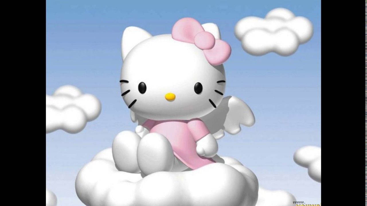 Hello Kitty坐於雲朵上的3D壁紙