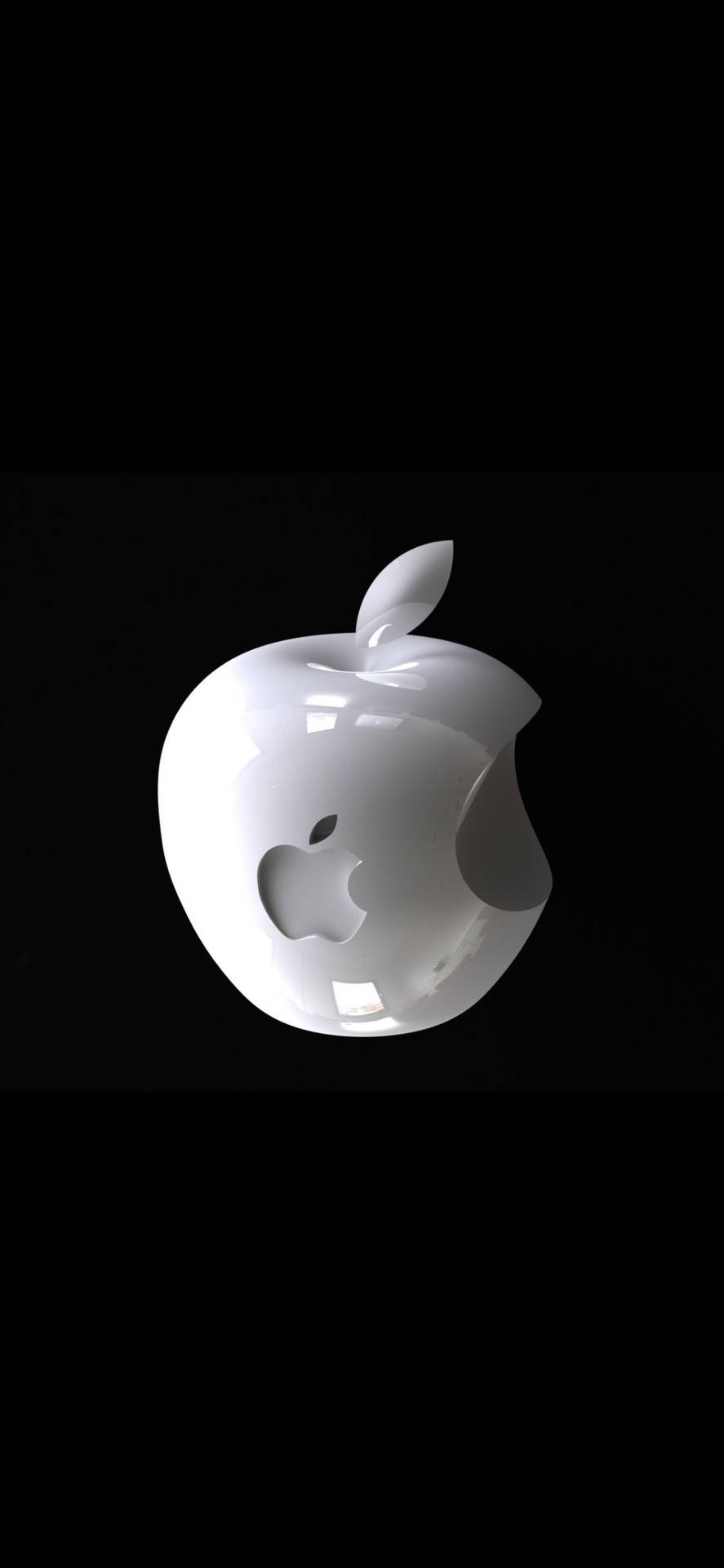 光澤白色Apple標誌帶咬痕，黑色背景