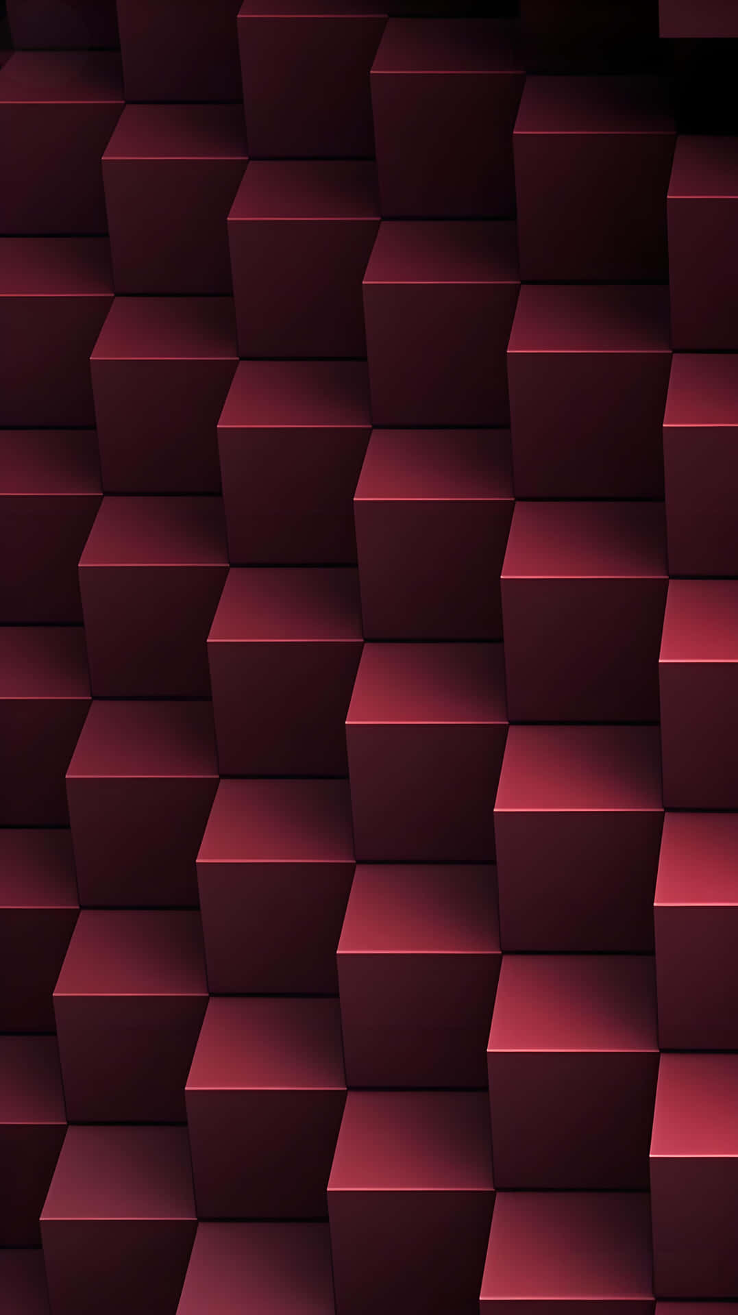 3D Maroon Cubes: Modern Geometric Art Wallpaper 壁紙 — 一堵由深紅色立方體組成的牆，以交錯的幾何圖案排列，帶有柔和發光的高光。