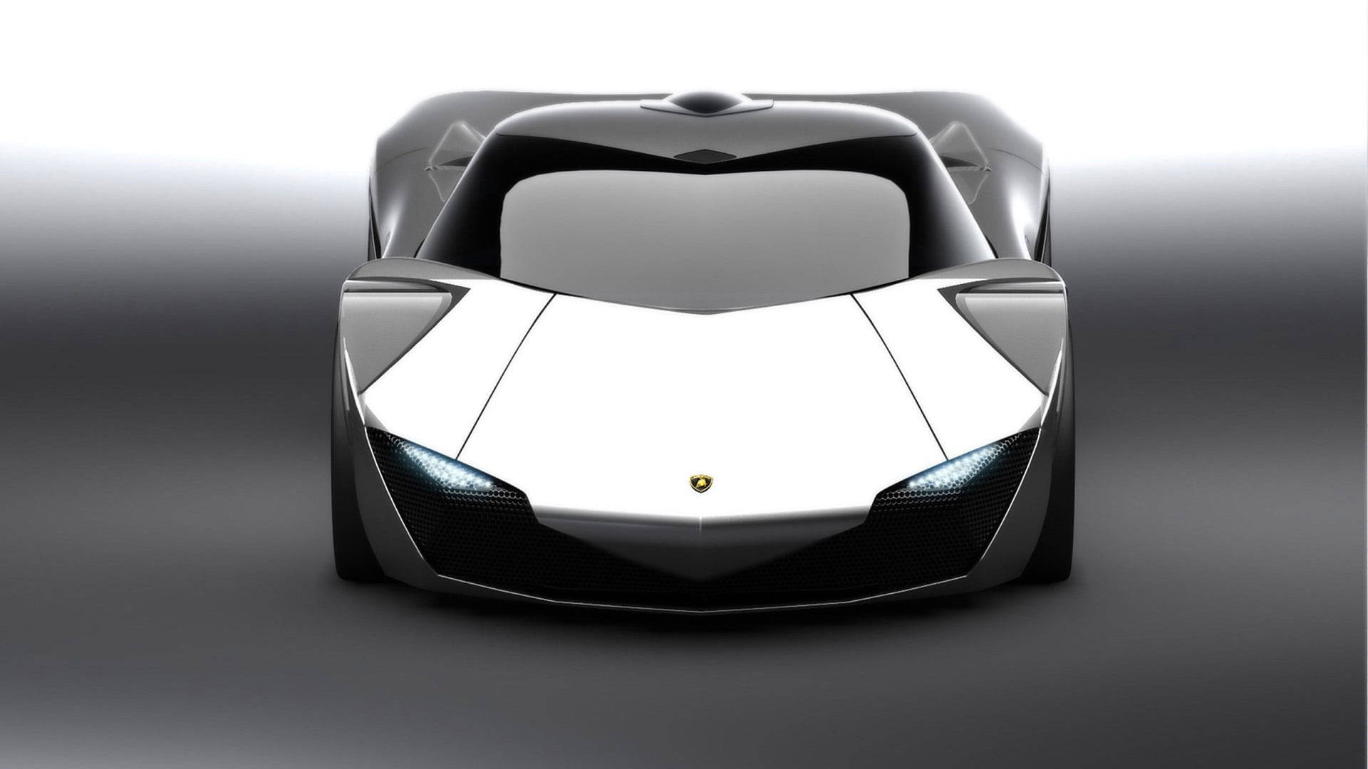 閃亮銀色 3D 車款 壁紙 — 一款時尚的未來主義跑車，採用白色和黑色的空氣動力學設計，配備發光車頭燈。