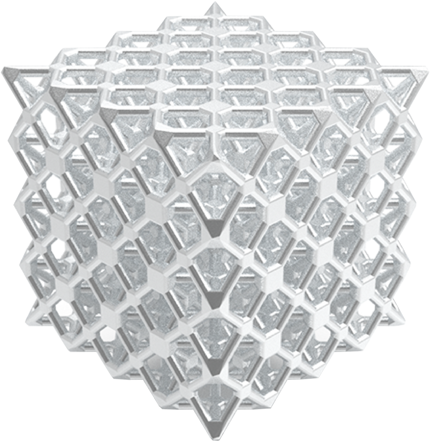 3D列印金屬格柵結構 壁紙 — 一個複雜的白色幾何網格球體，帶有六邊形和三角形圖案，背景為黑色。