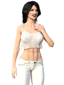 穿白色服裝微笑的3D女孩模型 壁紙