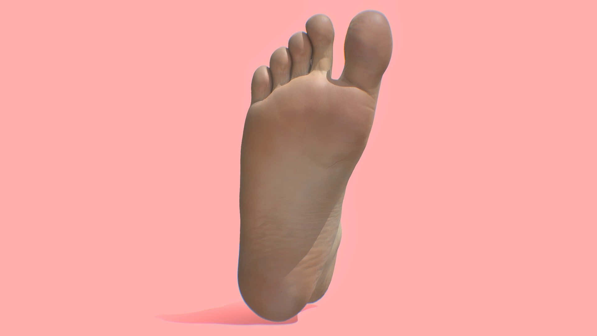 3D 男性腳部於粉紅背景 壁紙 — 一個詳細的3D渲染人類腳部，孤立在柔和的粉紅色背景上，帶有微妙的陰影。