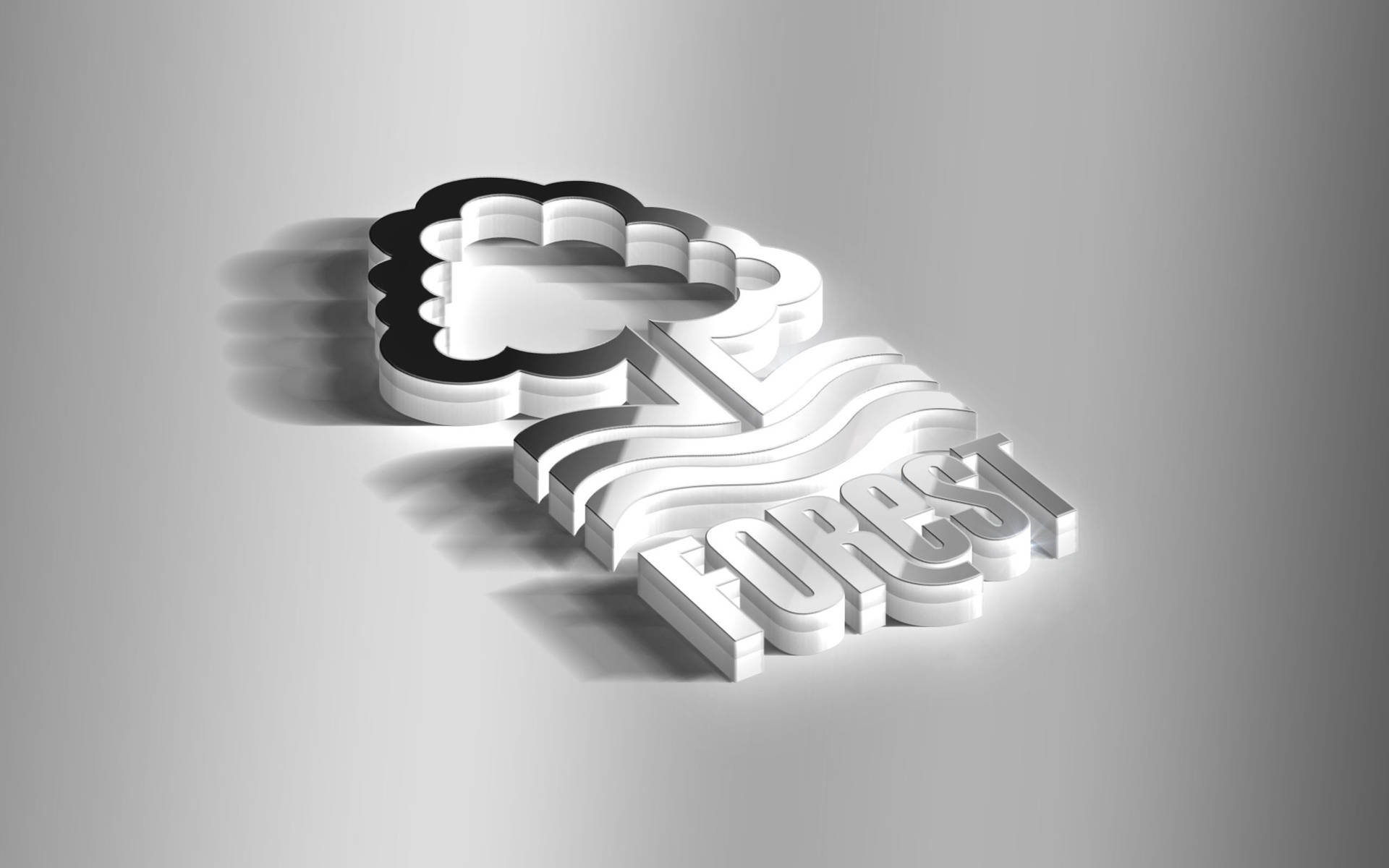 3D 諾丁漢森林足球俱樂部白色標誌 壁紙 — 一個時尚的3D渲染標誌，採用雲和波浪設計，在漸變灰色背景上投射出柔和陰影。