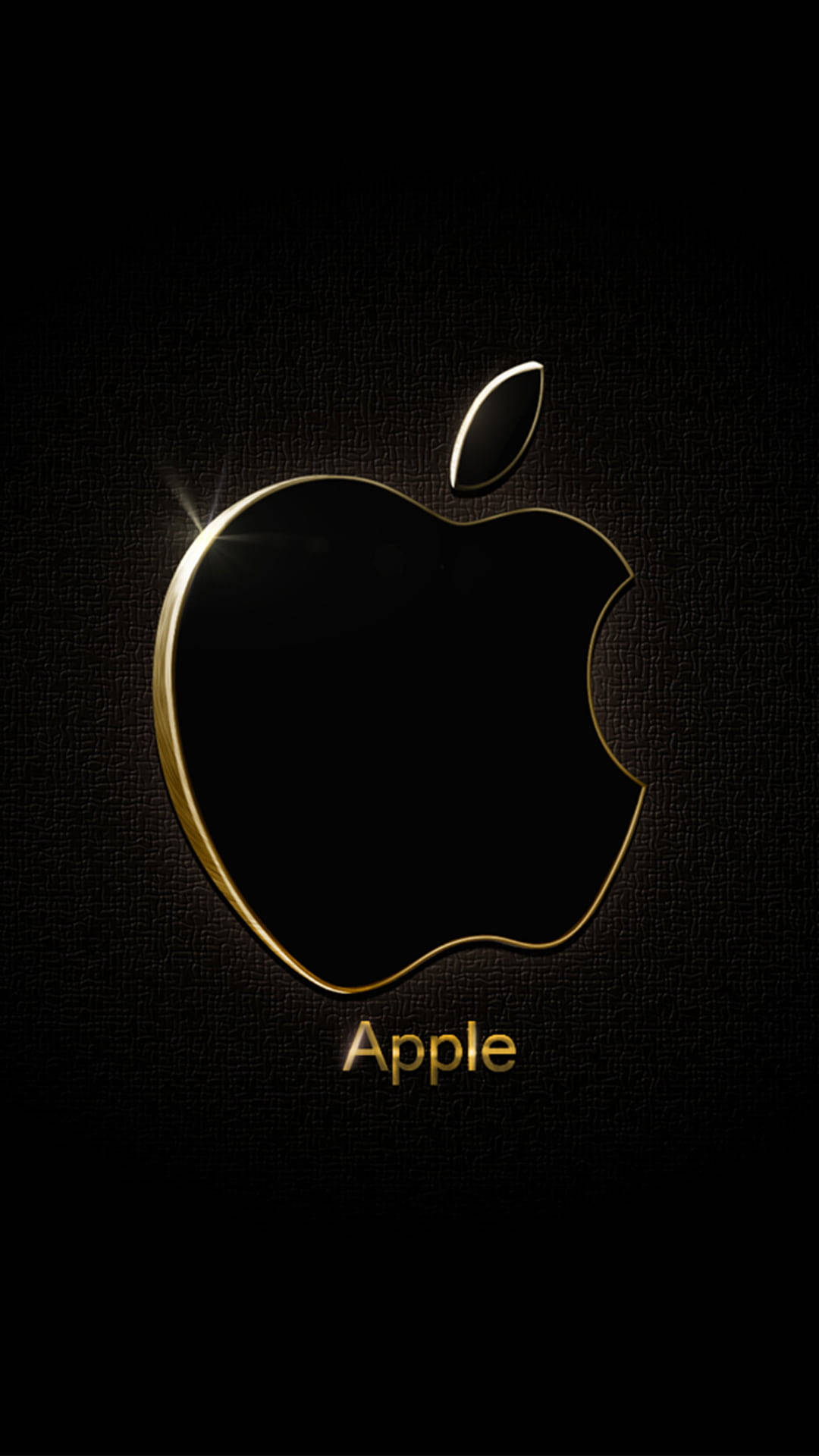 金色Apple標誌在帶有光暈的紋理黑色背景上。 — 蘋果 壁紙