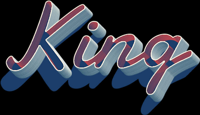 3D「King」文字圖形 壁紙 — 「King」一詞以粗體3D草書字母呈現，帶有紅色、藍色和白色漸變，背景為黑色。