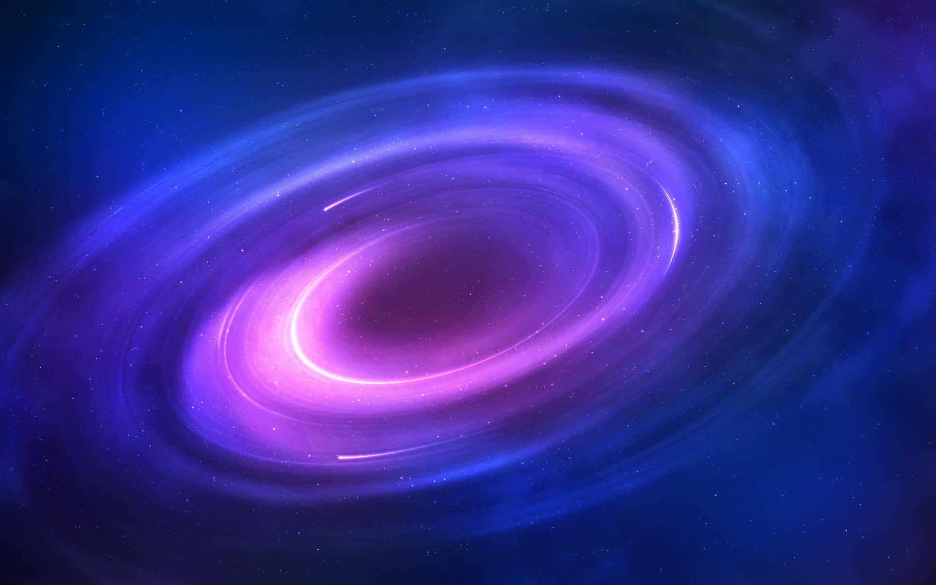 一個發光的紫色和藍色螺旋星系，在深空中有星星。