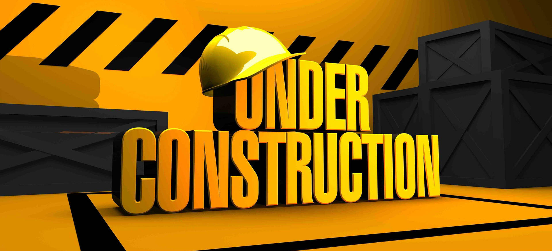 粗體黃色3D文字寫著「UNDER CONSTRUCTION」，頂部有安全帽。