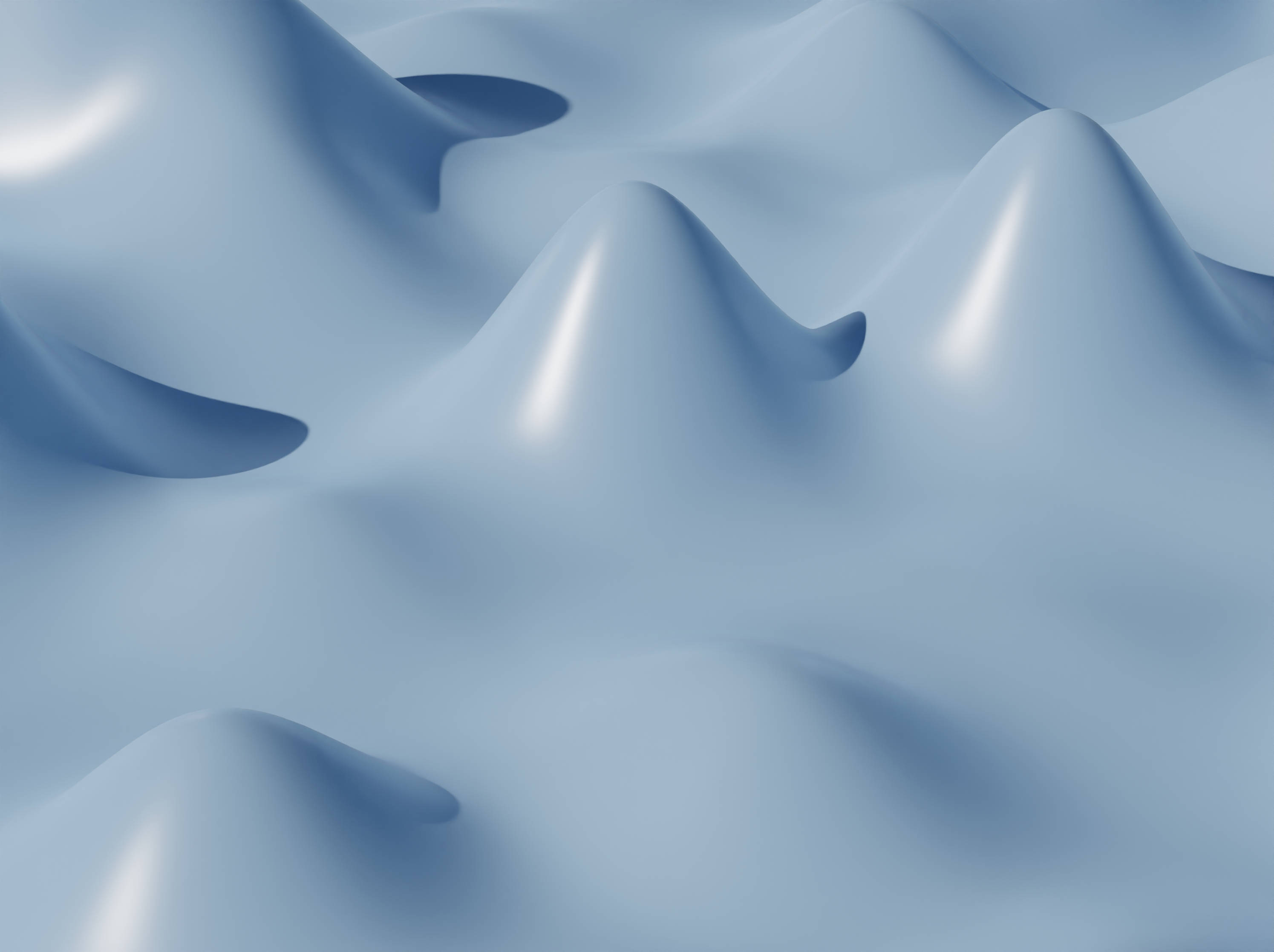 3D桌面白色山峰 壁紙 — 平滑起伏的藍色表面，帶有柔和的高光和陰影，營造出寧靜的抽象景觀。