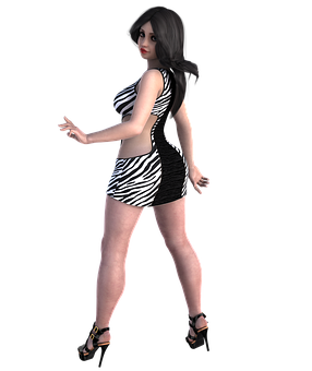 3D模型女孩穿斑馬紋連衣裙
