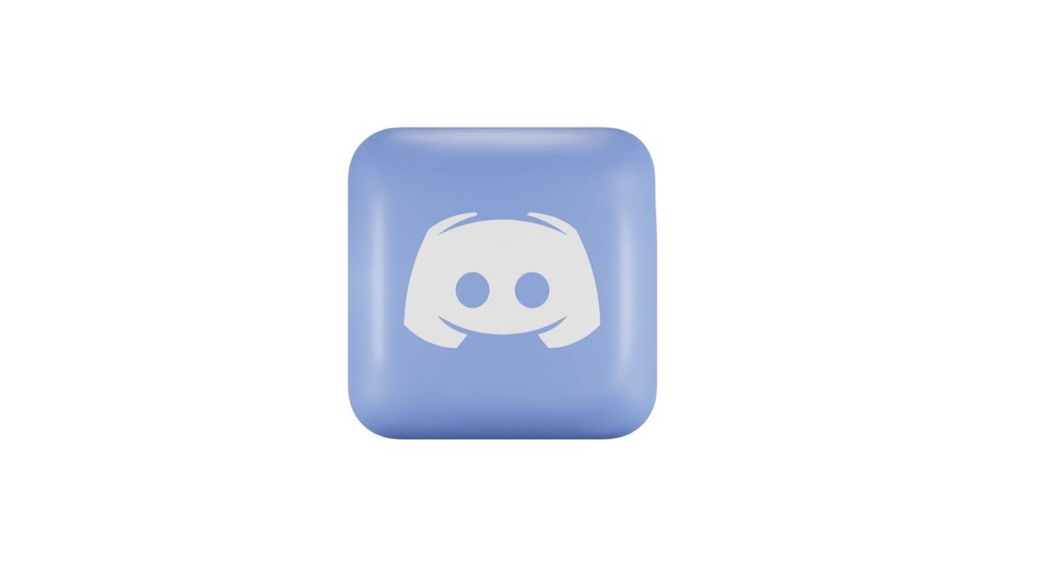 3D渲染Discord標誌 壁紙 — 一個淺藍色圓角方形圖標，中央有一個白色 Discord 標誌，背景為純白色。