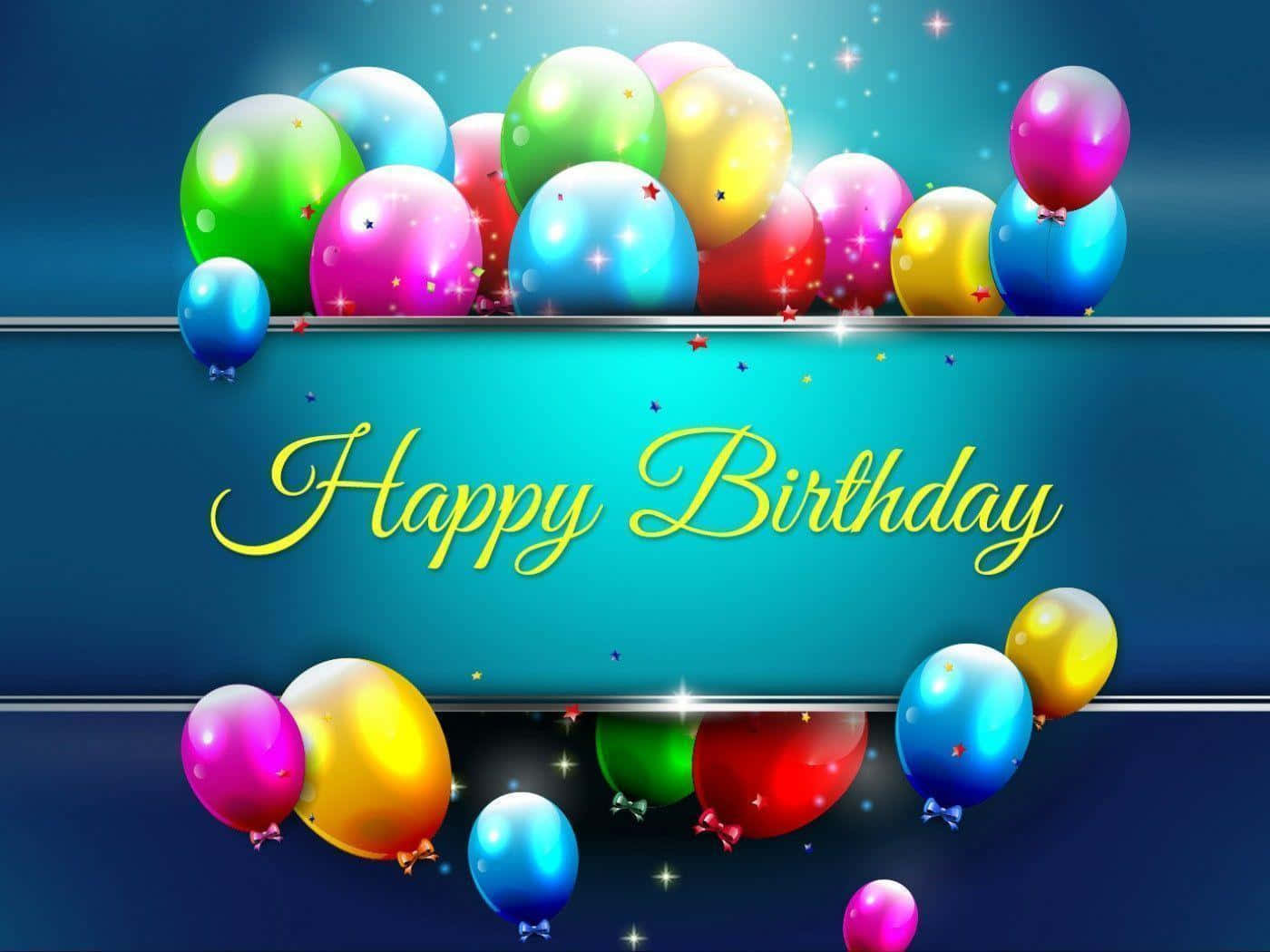 Happy Birthday 橫幅被漂浮的氣球和閃爍光芒環繞。