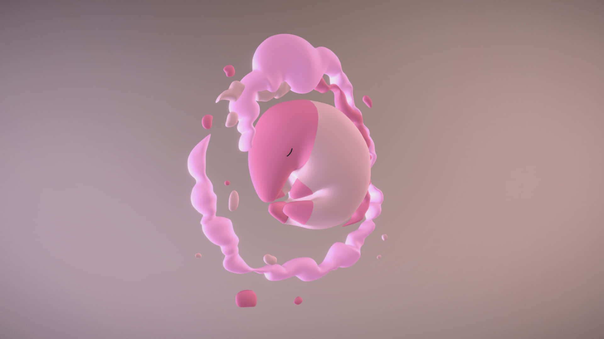 3D穆沙納漂浮 壁紙 — 一隻寧靜的粉紅色3D渲染小象在柔和的粉紅色霧氣漩渦中，在柔和的背景下平靜地漂浮。