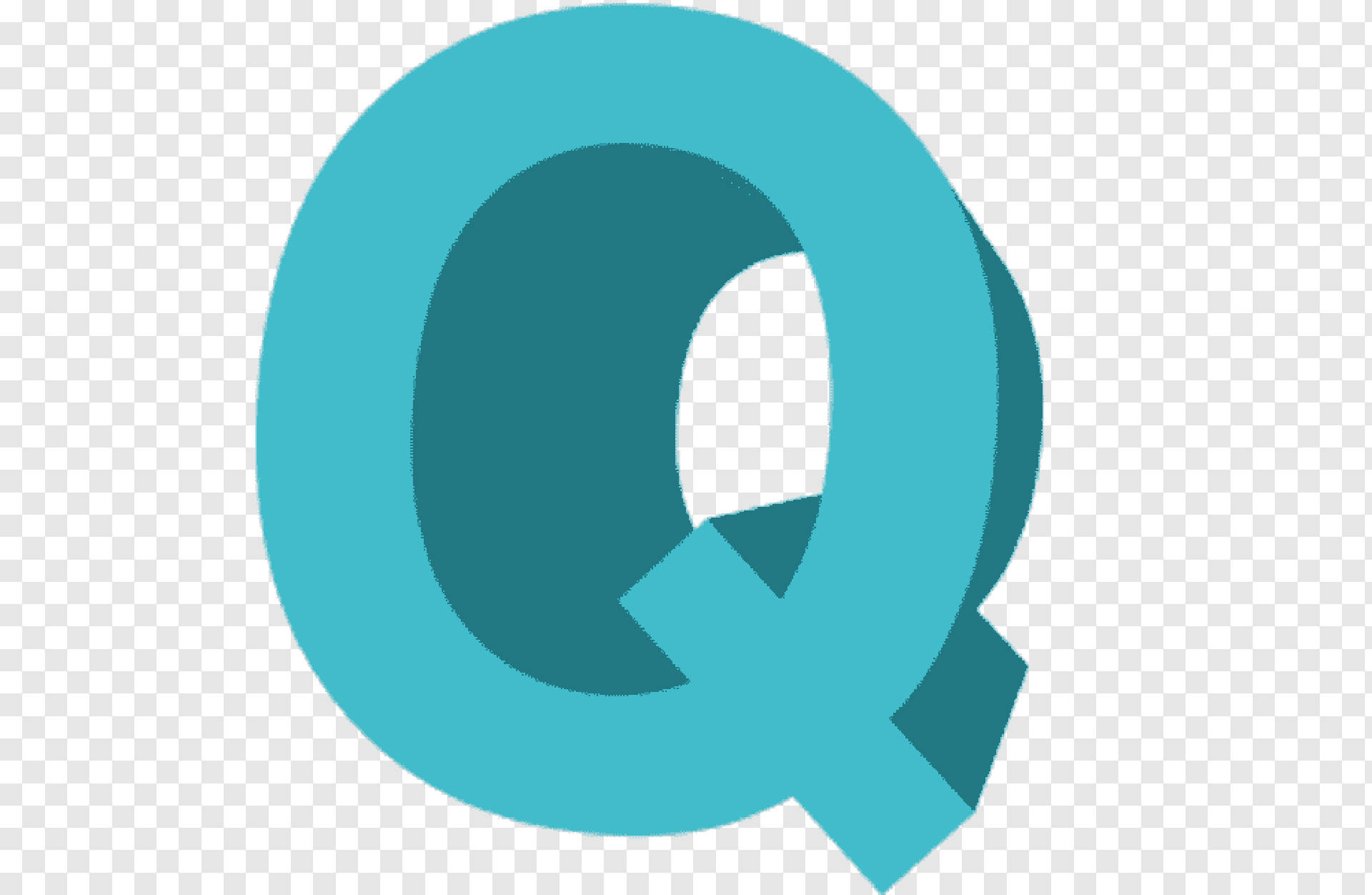 藍綠色 3D 字母 Q 圖形，背景透明。