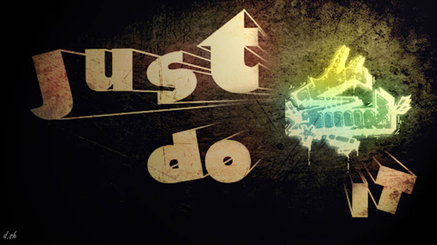 3D龐克風格「Just Do It」 壁紙 — 粗體3D字母在深色紋理背景上拼出「Just Do It」，帶有發光霓虹燈點綴。