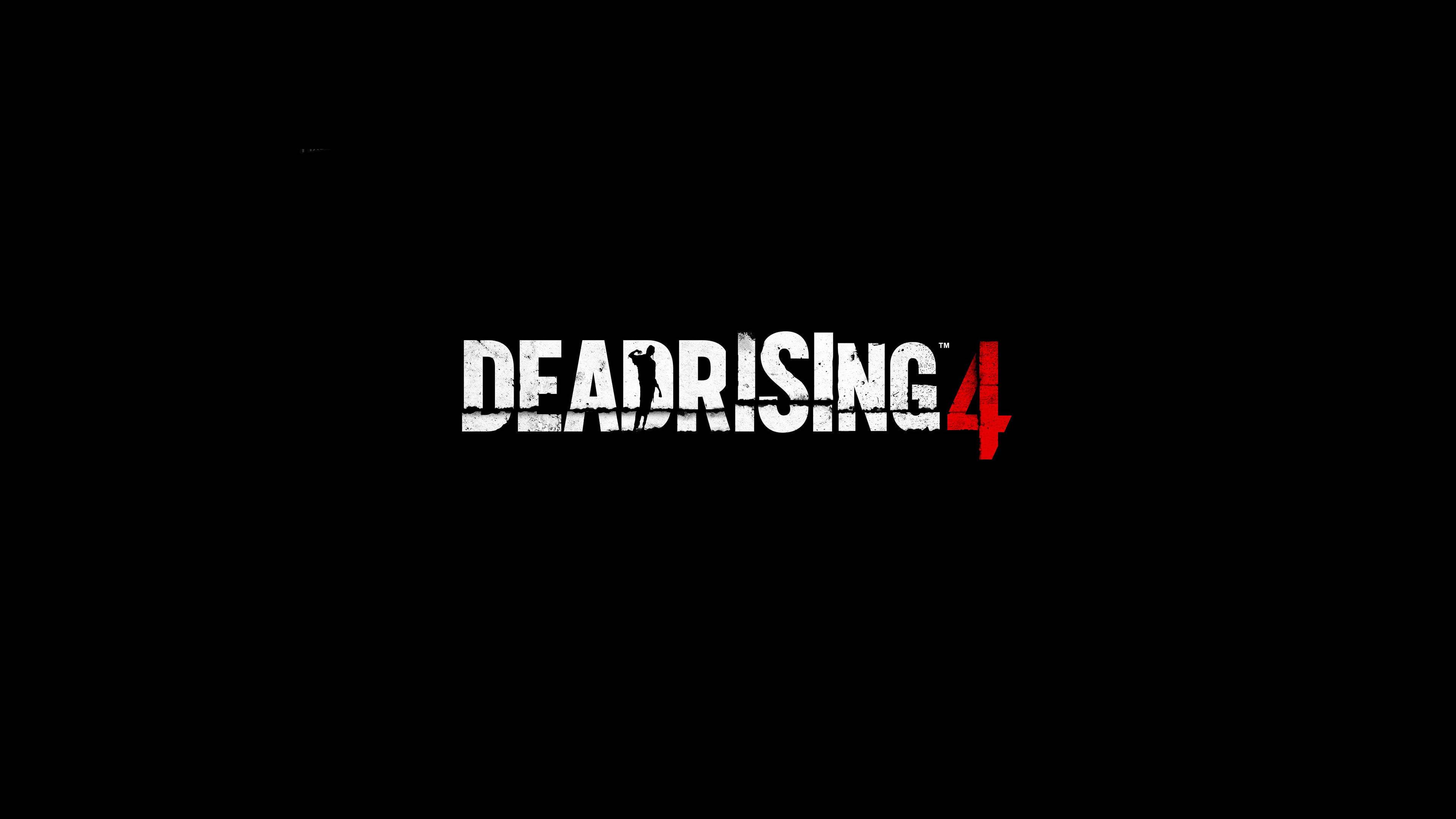 殭屍圍城4 遊戲標誌 壁紙 — Dead Rising 4 標誌以磨損的白色和紅色文字居中顯示在黑色背景上。